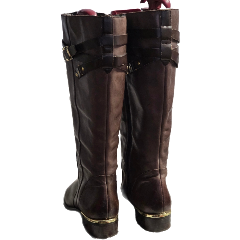 Franco Sarto Stylish Lea Celeste. Brown Leather Knee-High Tall Riding Boots - Picture 4 of 6